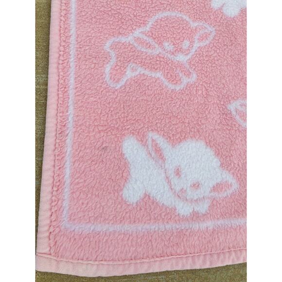 Vintage Dolan Reygers Acrylic Plush Baby Blanket Sheep Pink W. Germany Lovey - Picture 5 of 12